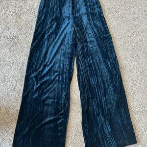 Lucy Paris Velvet Wide Leg Pants in Deep Blue